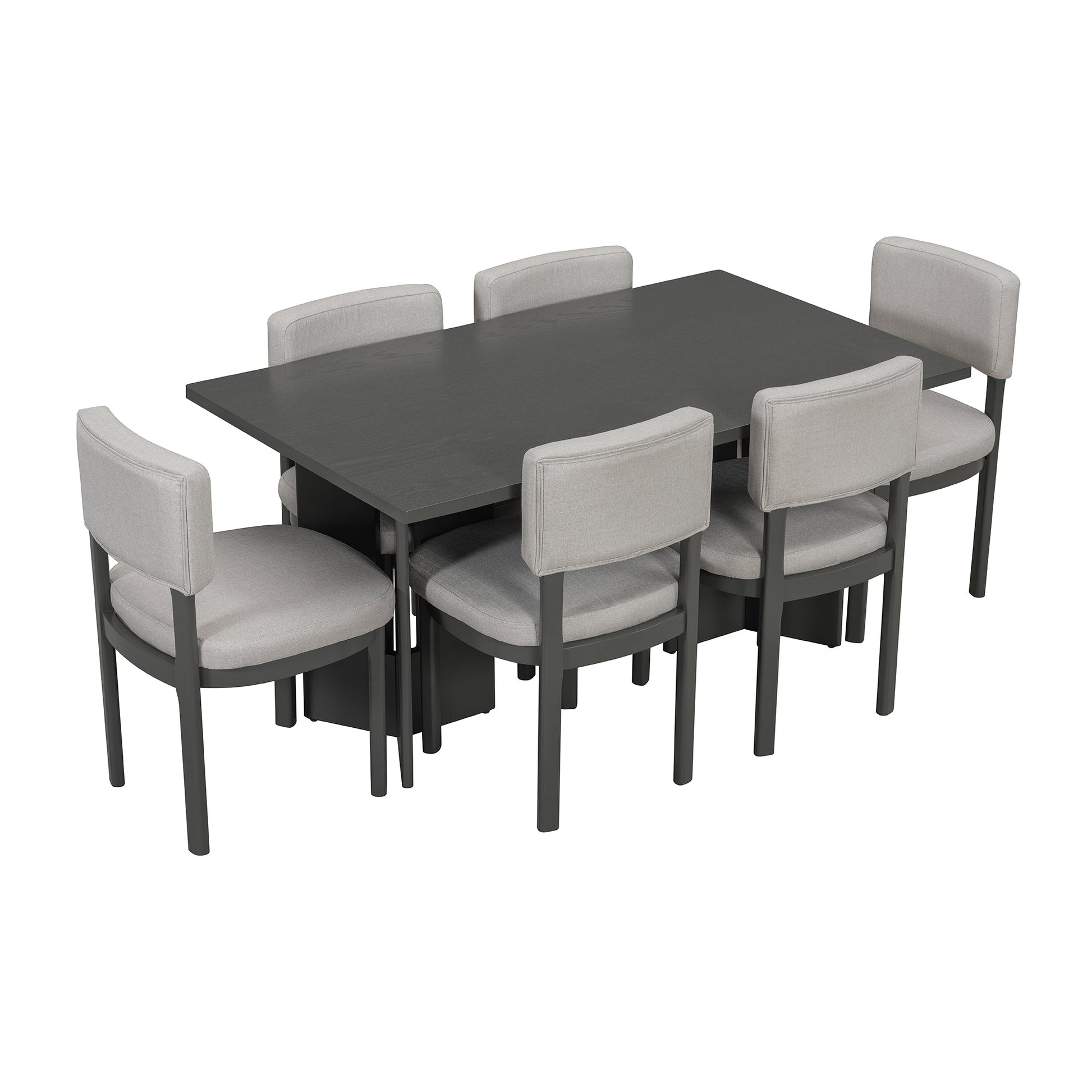 TREXM Farmhouse Wood Dining Table Set for 6 with 6 Upholstered Chairs, 60' Rectangular Dining Table with Cutout Table Legs for Dining Room, Kitchen and Living Room (Gray) - 1st Choice Furniture Direct