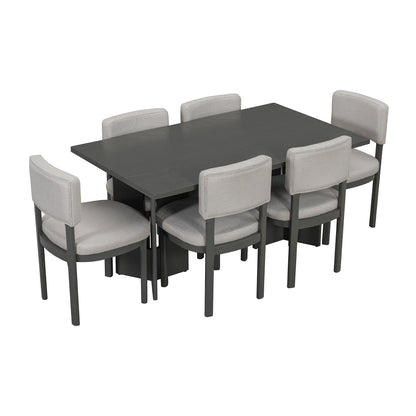 TREXM Farmhouse Wood Dining Table Set for 6 with 6 Upholstered Chairs, 60' Rectangular Dining Table with Cutout Table Legs for Dining Room, Kitchen and Living Room (Gray) - 1st Choice Furniture Direct