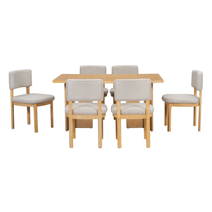 TREXM Farmhouse Wood Dining Table Set for 6 with 6 Upholstered Chairs, 60' Rectangular Dining Table with Cutout Table Legs for Dining Room, Kitchen and Living Room (Natural Wood Wash) - 1st Choice Furniture Direct