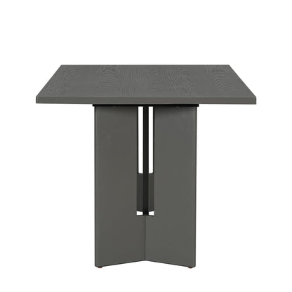 TREXM Farmhouse Wood Dining Table Set for 6 with 6 Upholstered Chairs, 60' Rectangular Dining Table with Cutout Table Legs for Dining Room, Kitchen and Living Room (Gray) - 1st Choice Furniture Direct