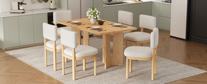 TREXM Farmhouse Wood Dining Table Set for 6 with 6 Upholstered Chairs, 60' Rectangular Dining Table with Cutout Table Legs for Dining Room, Kitchen and Living Room (Natural Wood Wash) - 1st Choice Furniture Direct