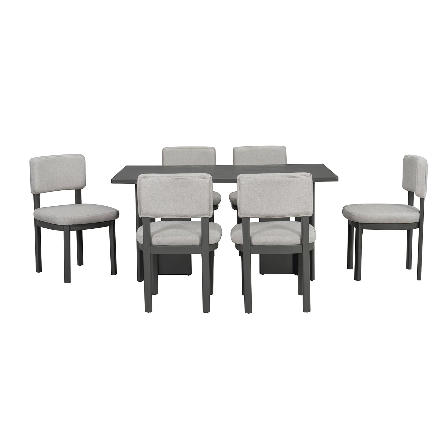 TREXM Farmhouse Wood Dining Table Set for 6 with 6 Upholstered Chairs, 60' Rectangular Dining Table with Cutout Table Legs for Dining Room, Kitchen and Living Room (Gray) - 1st Choice Furniture Direct