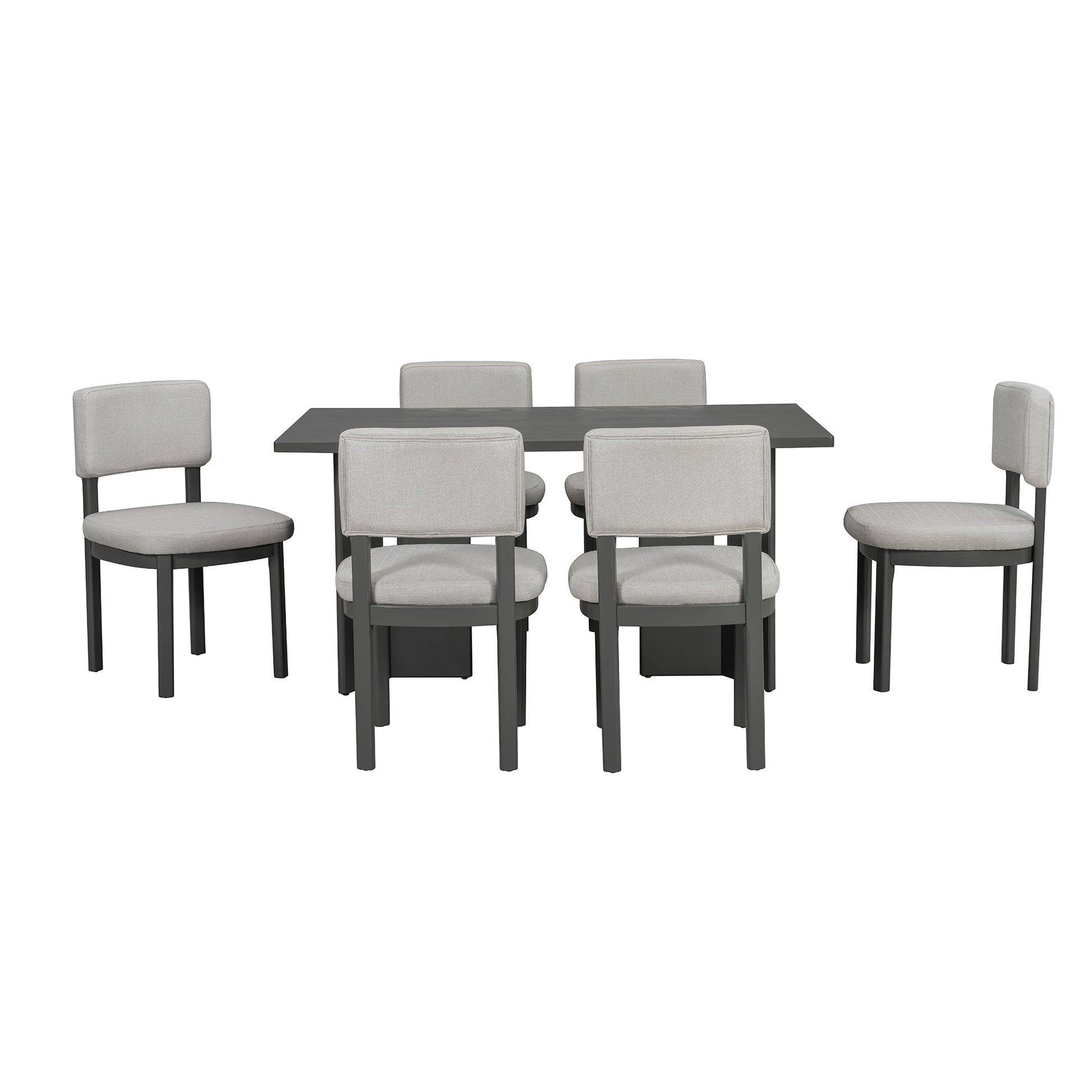 TREXM Farmhouse Wood Dining Table Set for 6 with 6 Upholstered Chairs, 60' Rectangular Dining Table with Cutout Table Legs for Dining Room, Kitchen and Living Room (Gray) - 1st Choice Furniture Direct