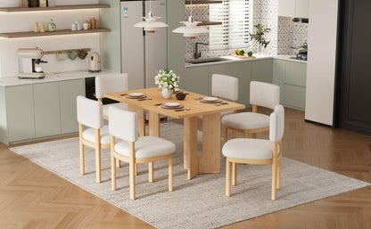 TREXM Farmhouse Wood Dining Table Set for 6 with 6 Upholstered Chairs, 60' Rectangular Dining Table with Cutout Table Legs for Dining Room, Kitchen and Living Room (Natural Wood Wash) - 1st Choice Furniture Direct