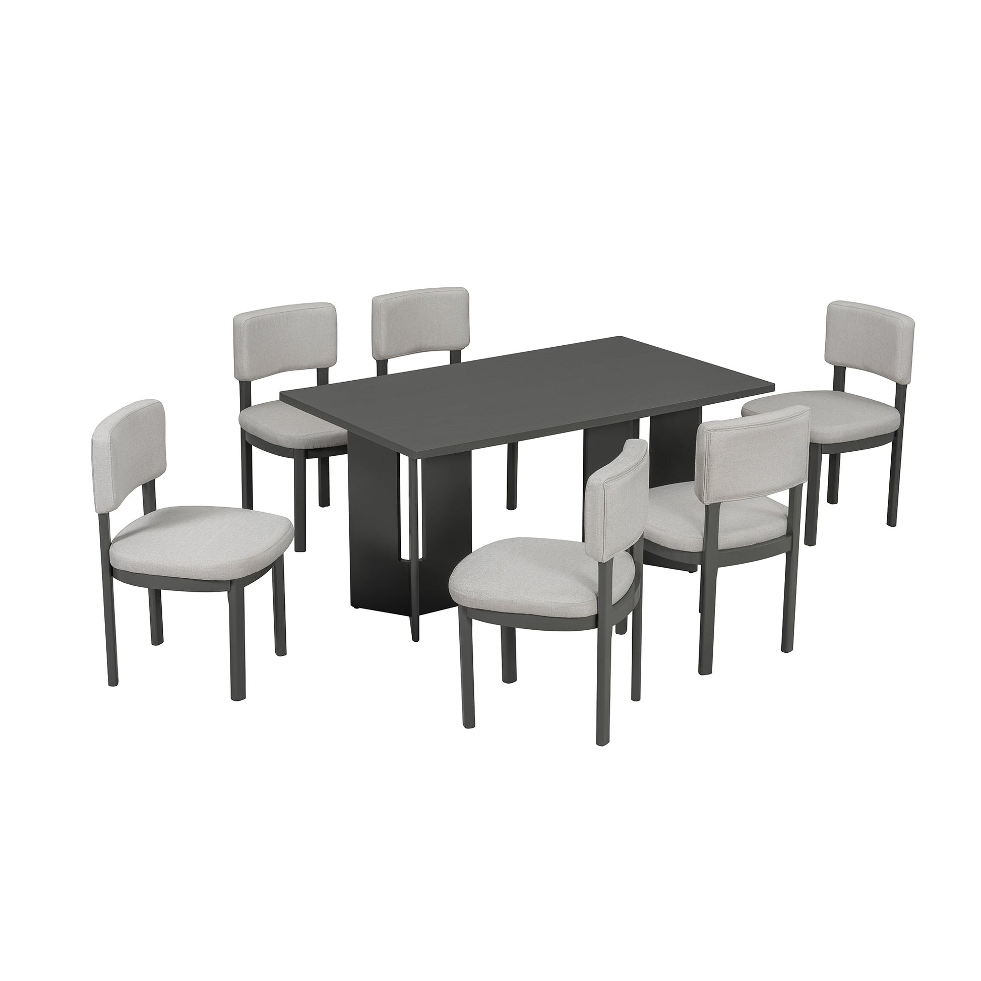 TREXM Farmhouse Wood Dining Table Set for 6 with 6 Upholstered Chairs, 60' Rectangular Dining Table with Cutout Table Legs for Dining Room, Kitchen and Living Room (Gray) - 1st Choice Furniture Direct