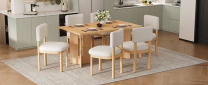 TREXM Farmhouse Wood Dining Table Set for 6 with 6 Upholstered Chairs, 60' Rectangular Dining Table with Cutout Table Legs for Dining Room, Kitchen and Living Room (Natural Wood Wash) - 1st Choice Furniture Direct