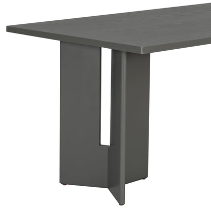 TREXM Farmhouse Wood Dining Table Set for 6 with 6 Upholstered Chairs, 60' Rectangular Dining Table with Cutout Table Legs for Dining Room, Kitchen and Living Room (Gray) - 1st Choice Furniture Direct