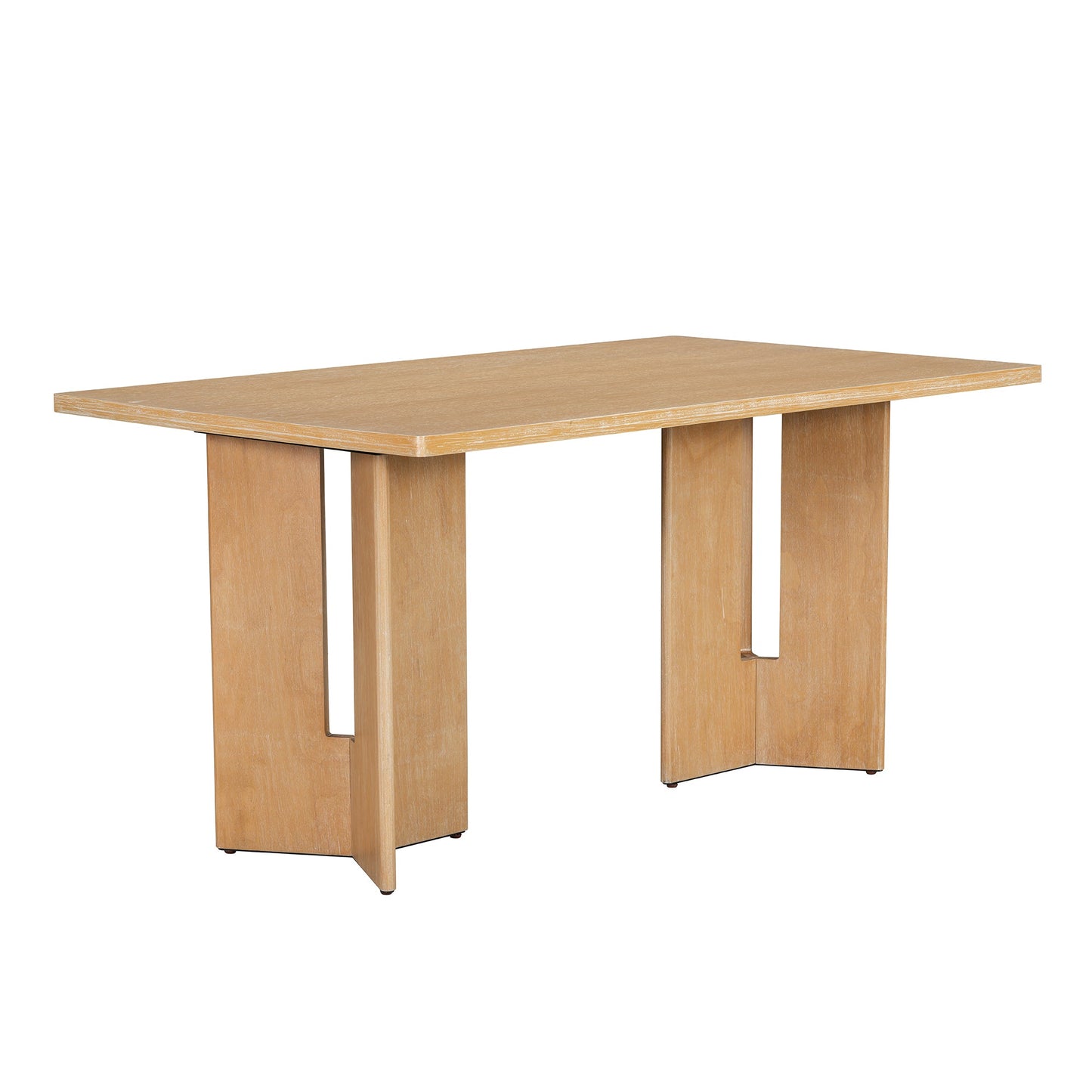 TREXM Farmhouse Wood Dining Table Set for 6 with 6 Upholstered Chairs, 60' Rectangular Dining Table with Cutout Table Legs for Dining Room, Kitchen and Living Room (Natural Wood Wash) - 1st Choice Furniture Direct