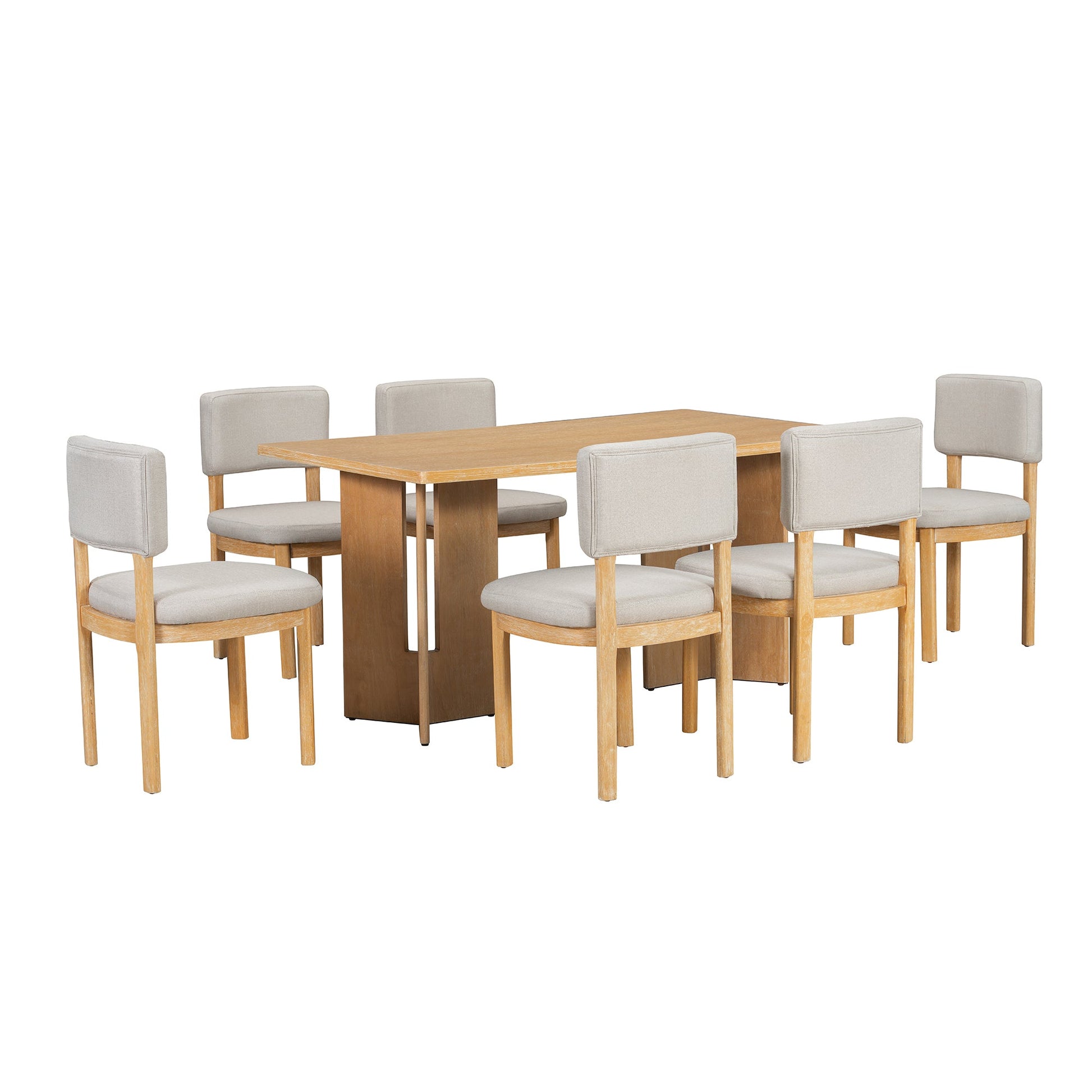 TREXM Farmhouse Wood Dining Table Set for 6 with 6 Upholstered Chairs, 60' Rectangular Dining Table with Cutout Table Legs for Dining Room, Kitchen and Living Room (Natural Wood Wash) - 1st Choice Furniture Direct