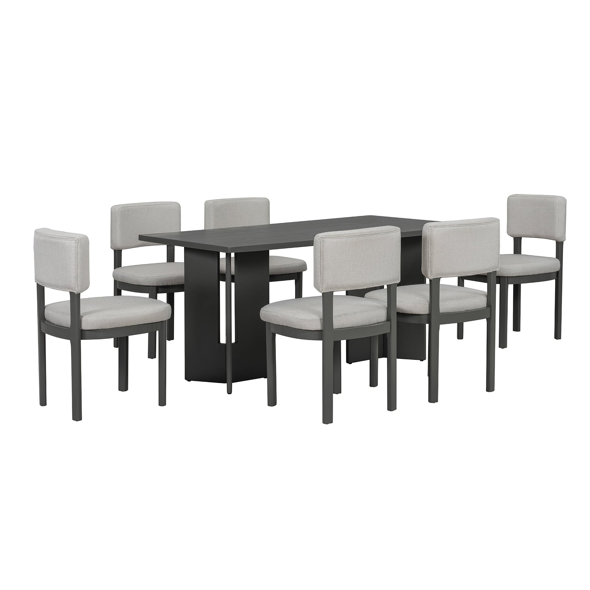 TREXM Farmhouse Wood Dining Table Set for 6 with 6 Upholstered Chairs, 60' Rectangular Dining Table with Cutout Table Legs for Dining Room, Kitchen and Living Room (Gray) - 1st Choice Furniture Direct