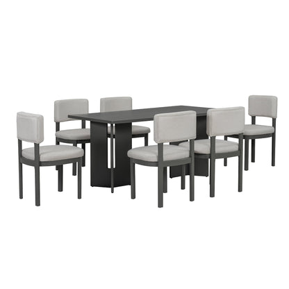 TREXM Farmhouse Wood Dining Table Set for 6 with 6 Upholstered Chairs, 60' Rectangular Dining Table with Cutout Table Legs for Dining Room, Kitchen and Living Room (Gray) - 1st Choice Furniture Direct