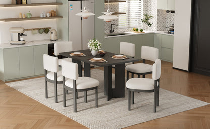 TREXM Farmhouse Wood Dining Table Set for 6 with 6 Upholstered Chairs, 60' Rectangular Dining Table with Cutout Table Legs for Dining Room, Kitchen and Living Room (Gray) - 1st Choice Furniture Direct