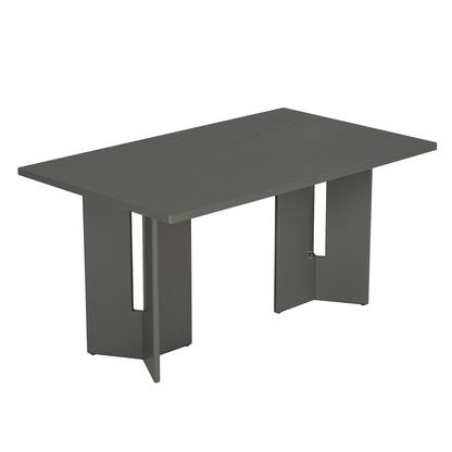 TREXM Farmhouse Wood Dining Table Set for 6 with 6 Upholstered Chairs, 60' Rectangular Dining Table with Cutout Table Legs for Dining Room, Kitchen and Living Room (Gray) - 1st Choice Furniture Direct