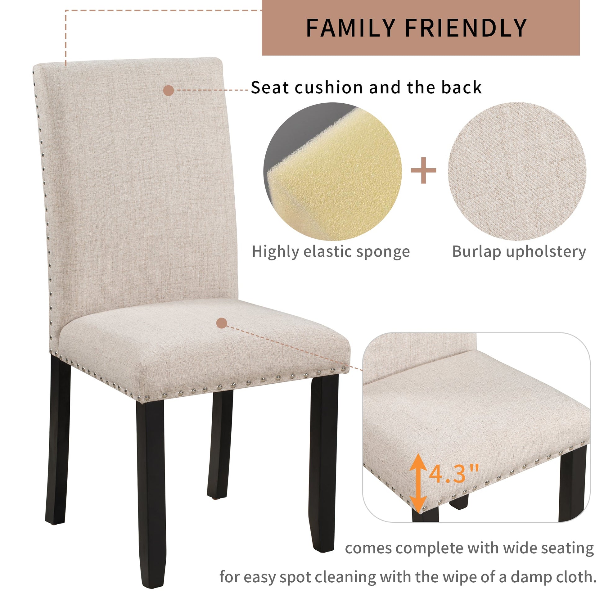 TREXM Faux Marble 5 - Piece Dining Set Table with 4 Thicken Cushion Dining Chairs, White/Beige+Black, Rubber Wood - 1st Choice Furniture Direct