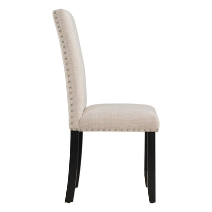 TREXM Faux Marble 5 - Piece Dining Set Table with 4 Thicken Cushion Dining Chairs, White/Beige+Black, Rubber Wood - 1st Choice Furniture Direct