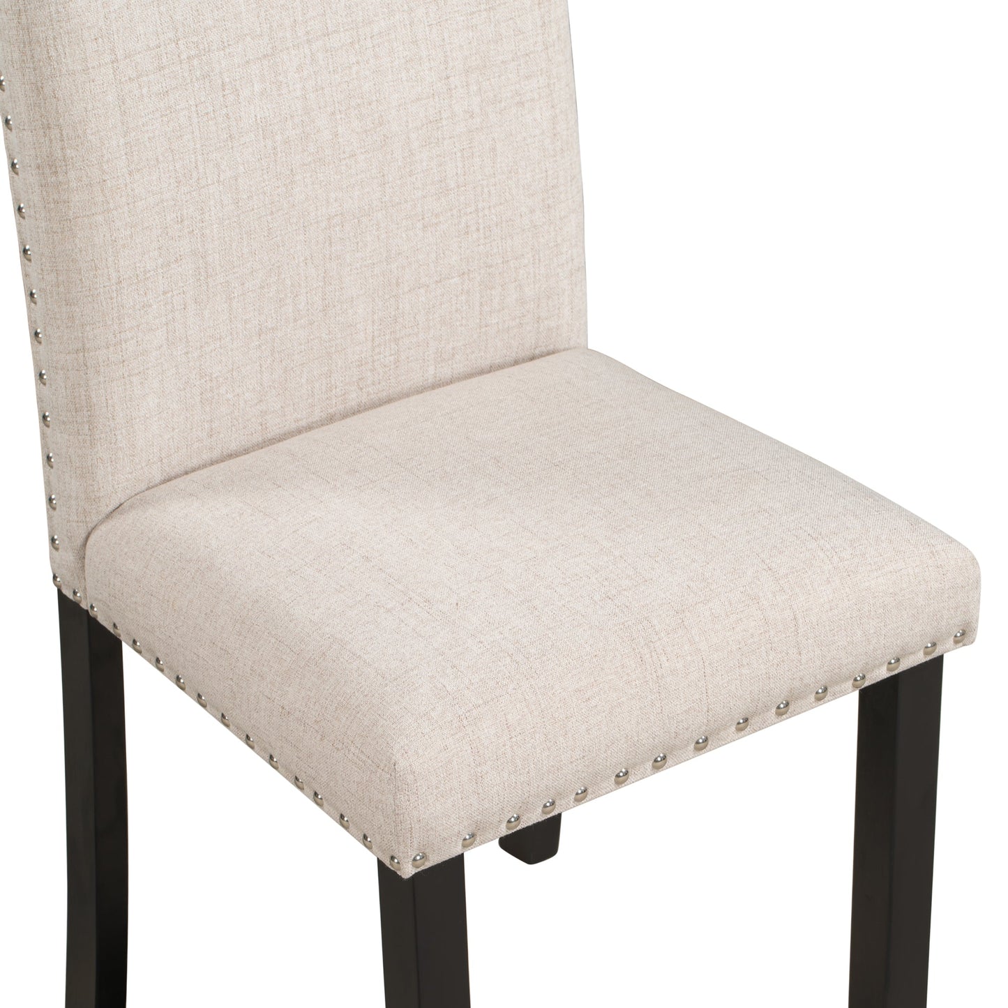 TREXM Faux Marble 5 - Piece Dining Set Table with 4 Thicken Cushion Dining Chairs, White/Beige+Black, Rubber Wood - 1st Choice Furniture Direct