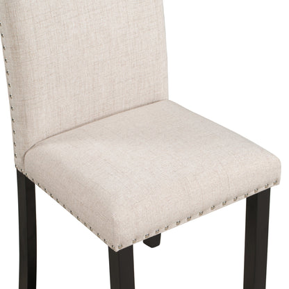 TREXM Faux Marble 5 - Piece Dining Set Table with 4 Thicken Cushion Dining Chairs, White/Beige+Black, Rubber Wood - 1st Choice Furniture Direct