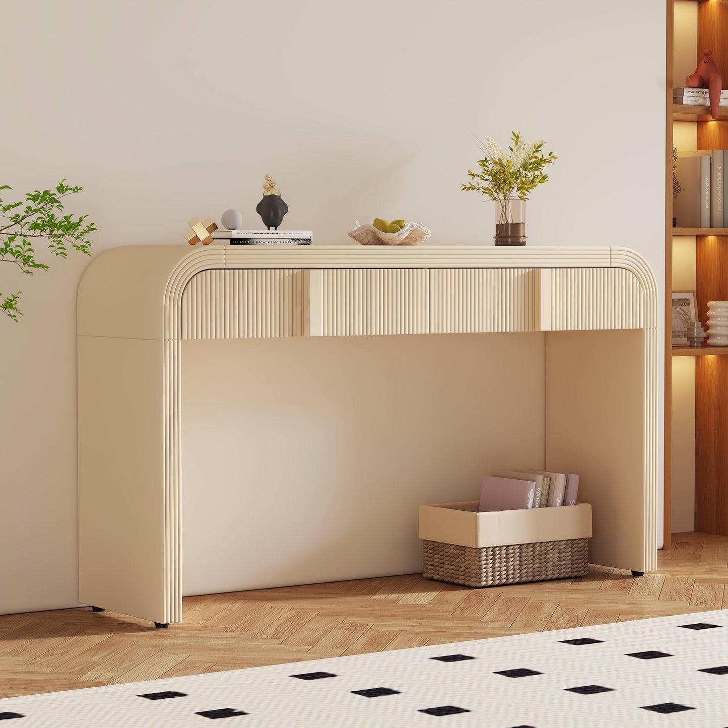 TREXM Modern Console Table with 2 Storage Drawers, Fluted Entryway Table with Rounded Silhouette for Hallway Living Room and Entryway (Apricot Cream) - 1st Choice Furniture Direct