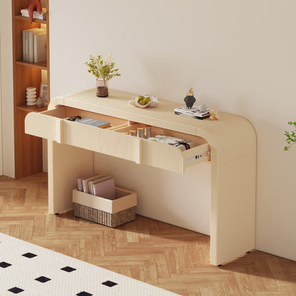 TREXM Modern Console Table with 2 Storage Drawers, Fluted Entryway Table with Rounded Silhouette for Hallway Living Room and Entryway (Apricot Cream) - 1st Choice Furniture Direct