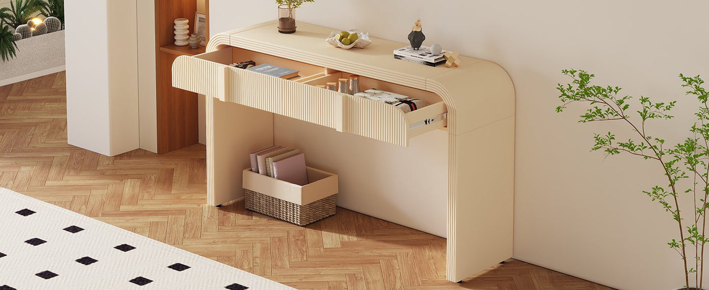 TREXM Modern Console Table with 2 Storage Drawers, Fluted Entryway Table with Rounded Silhouette for Hallway Living Room and Entryway (Apricot Cream) - 1st Choice Furniture Direct