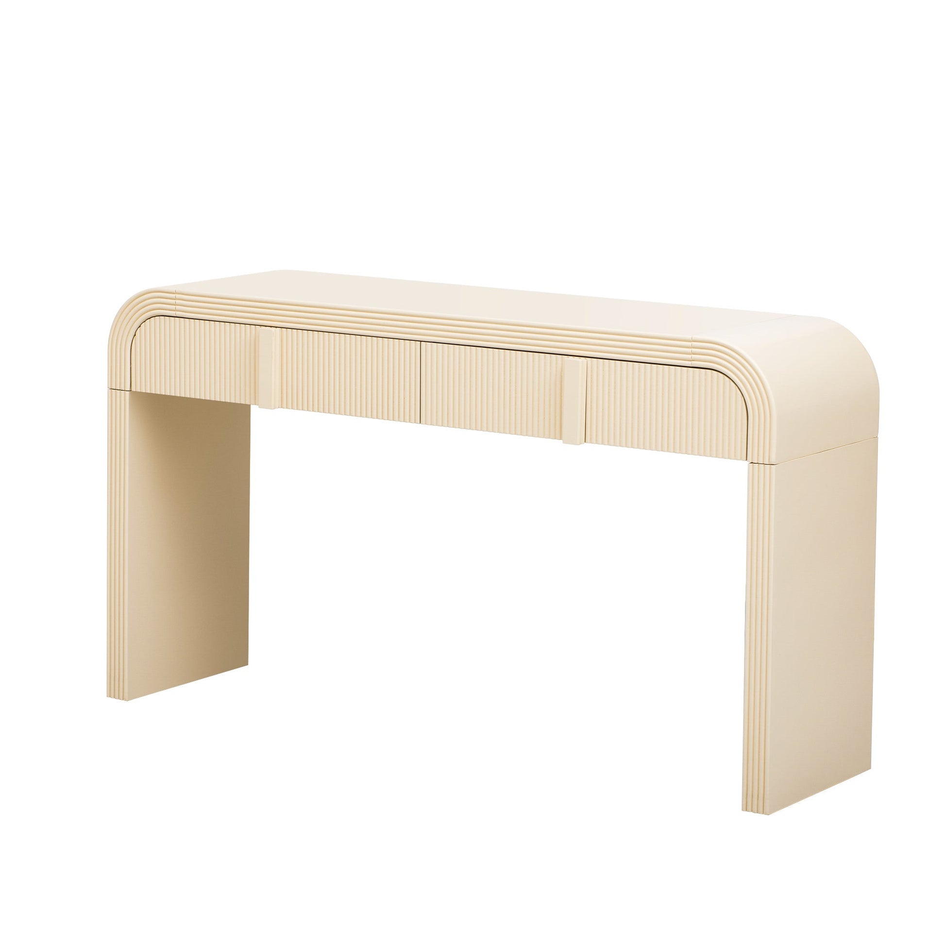 TREXM Modern Console Table with 2 Storage Drawers, Fluted Entryway Table with Rounded Silhouette for Hallway Living Room and Entryway (Apricot Cream) - 1st Choice Furniture Direct