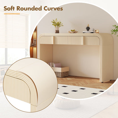TREXM Modern Console Table with 2 Storage Drawers, Fluted Entryway Table with Rounded Silhouette for Hallway Living Room and Entryway (Apricot Cream) - 1st Choice Furniture Direct