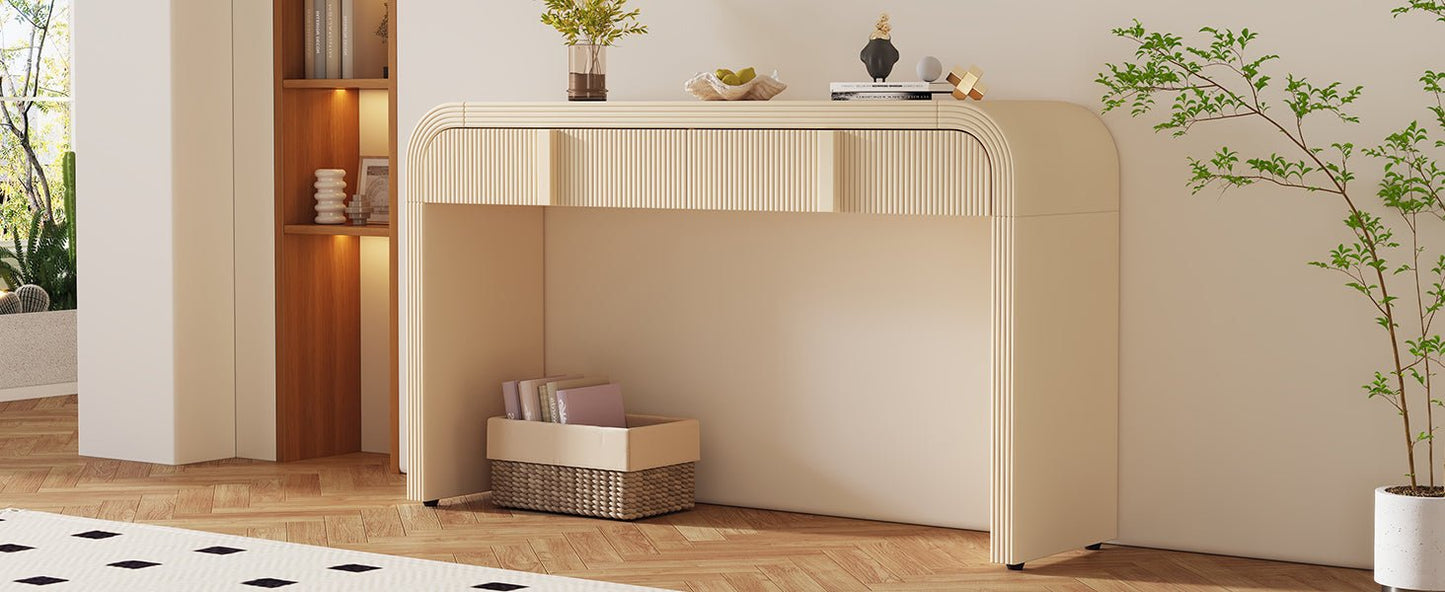TREXM Modern Console Table with 2 Storage Drawers, Fluted Entryway Table with Rounded Silhouette for Hallway Living Room and Entryway (Apricot Cream) - 1st Choice Furniture Direct