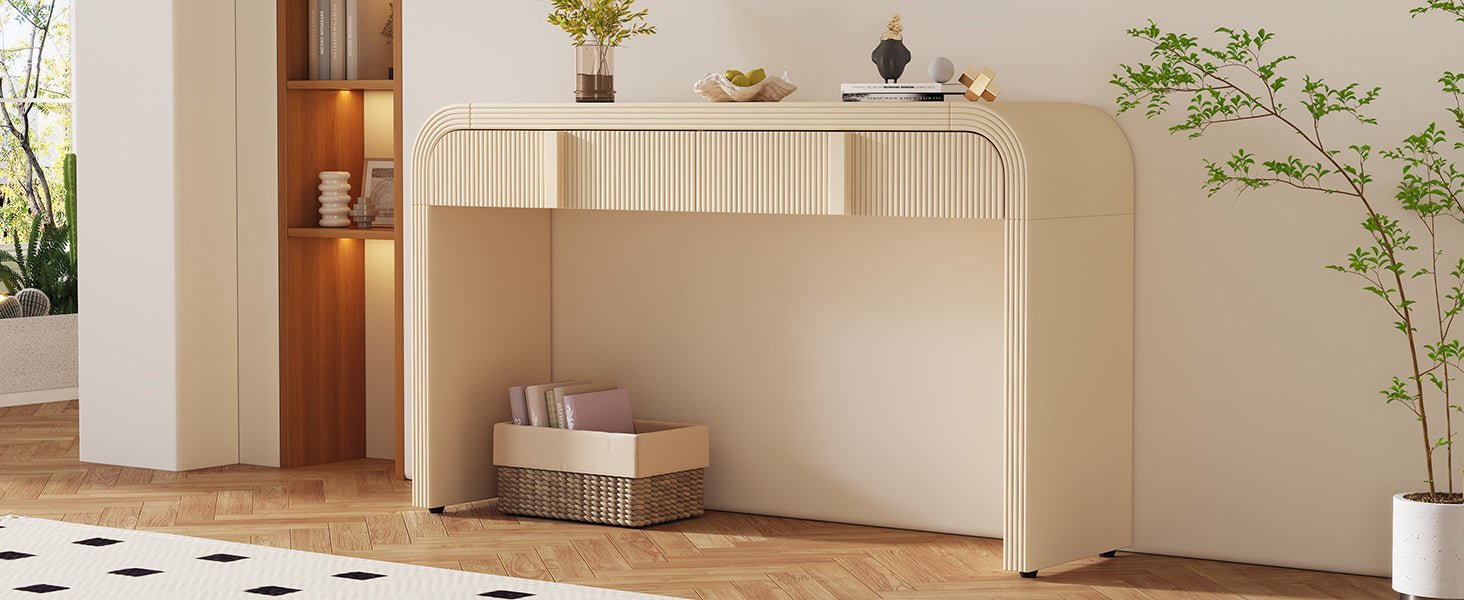 TREXM Modern Console Table with 2 Storage Drawers, Fluted Entryway Table with Rounded Silhouette for Hallway Living Room and Entryway (Apricot Cream) - 1st Choice Furniture Direct