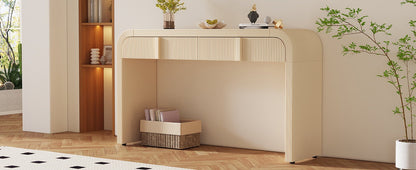 TREXM Modern Console Table with 2 Storage Drawers, Fluted Entryway Table with Rounded Silhouette for Hallway Living Room and Entryway (Apricot Cream) - 1st Choice Furniture Direct