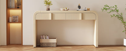 TREXM Modern Console Table with 2 Storage Drawers, Fluted Entryway Table with Rounded Silhouette for Hallway Living Room and Entryway (Apricot Cream) - 1st Choice Furniture Direct