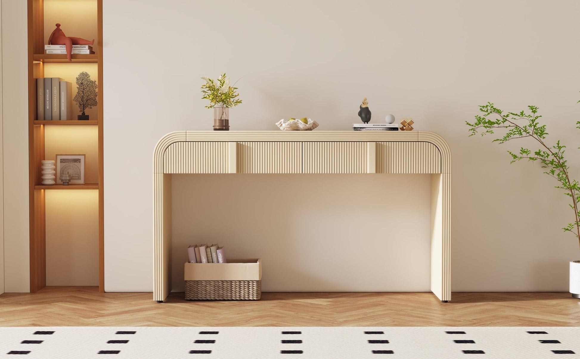 TREXM Modern Console Table with 2 Storage Drawers, Fluted Entryway Table with Rounded Silhouette for Hallway Living Room and Entryway (Apricot Cream) - 1st Choice Furniture Direct