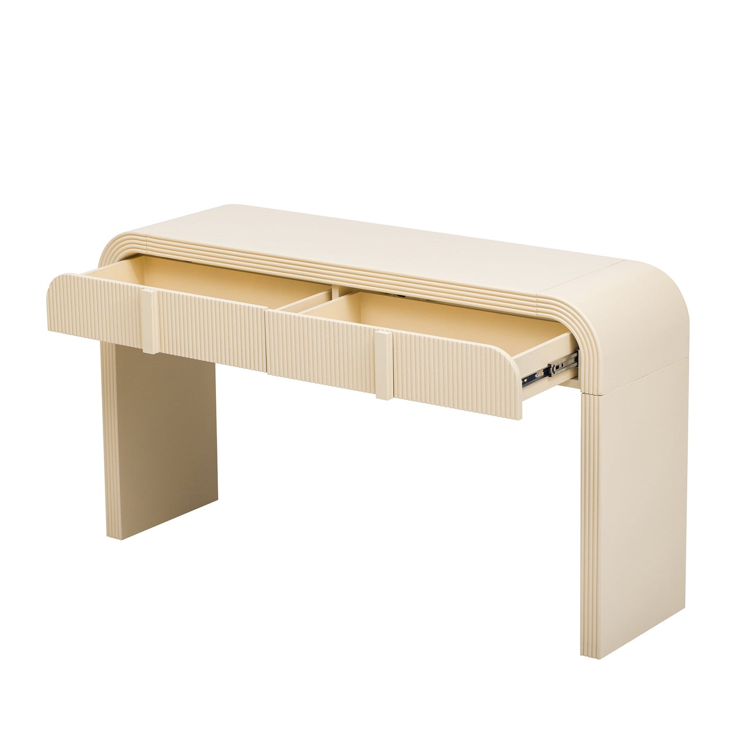 TREXM Modern Console Table with 2 Storage Drawers, Fluted Entryway Table with Rounded Silhouette for Hallway Living Room and Entryway (Apricot Cream) - 1st Choice Furniture Direct