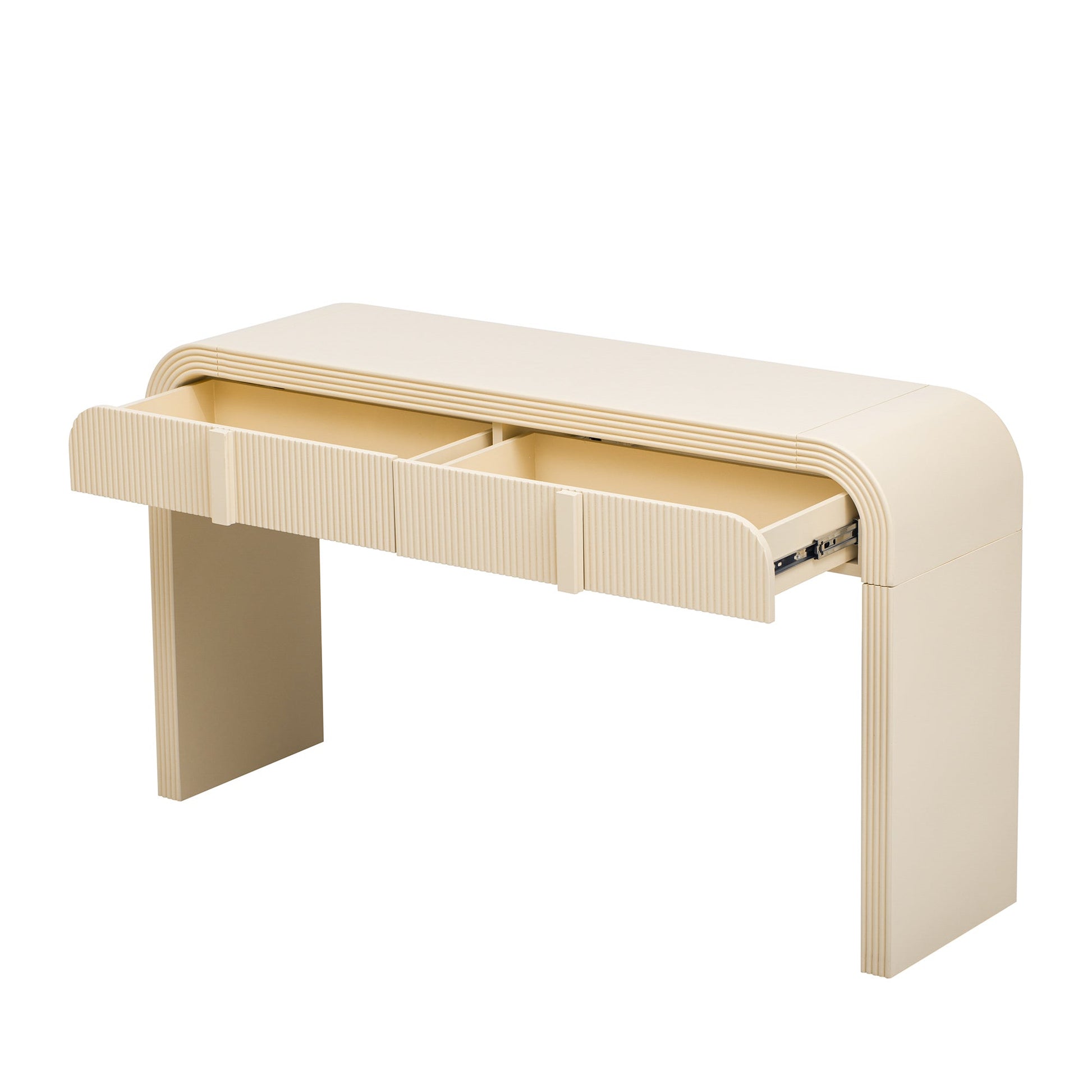 TREXM Modern Console Table with 2 Storage Drawers, Fluted Entryway Table with Rounded Silhouette for Hallway Living Room and Entryway (Apricot Cream) - 1st Choice Furniture Direct