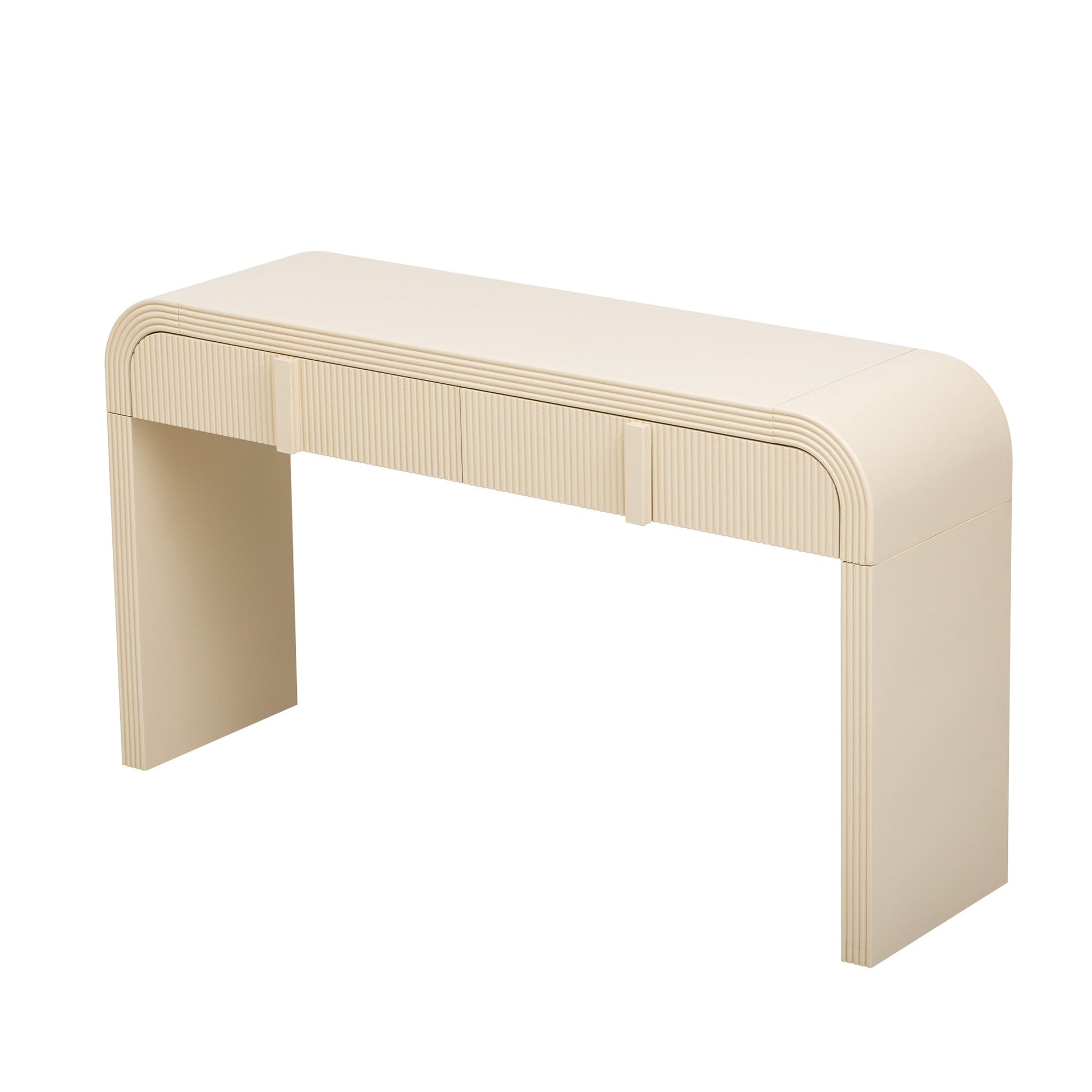 TREXM Modern Console Table with 2 Storage Drawers, Fluted Entryway Table with Rounded Silhouette for Hallway Living Room and Entryway (Apricot Cream) - 1st Choice Furniture Direct