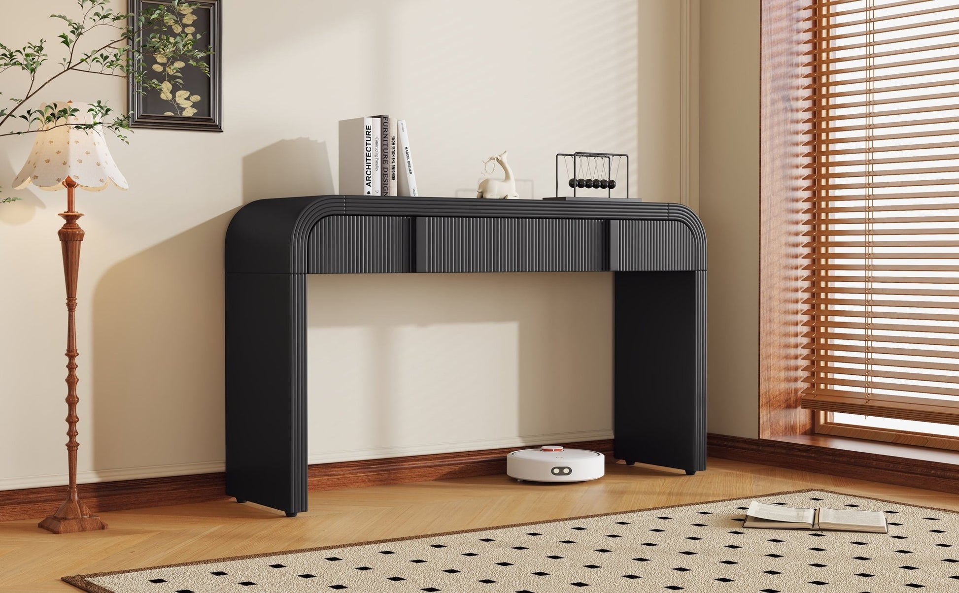 TREXM Modern Console Table with 2 Storage Drawers, Fluted Entryway Table with Rounded Silhouette for Hallway Living Room and Entryway (Black) - 1st Choice Furniture Direct