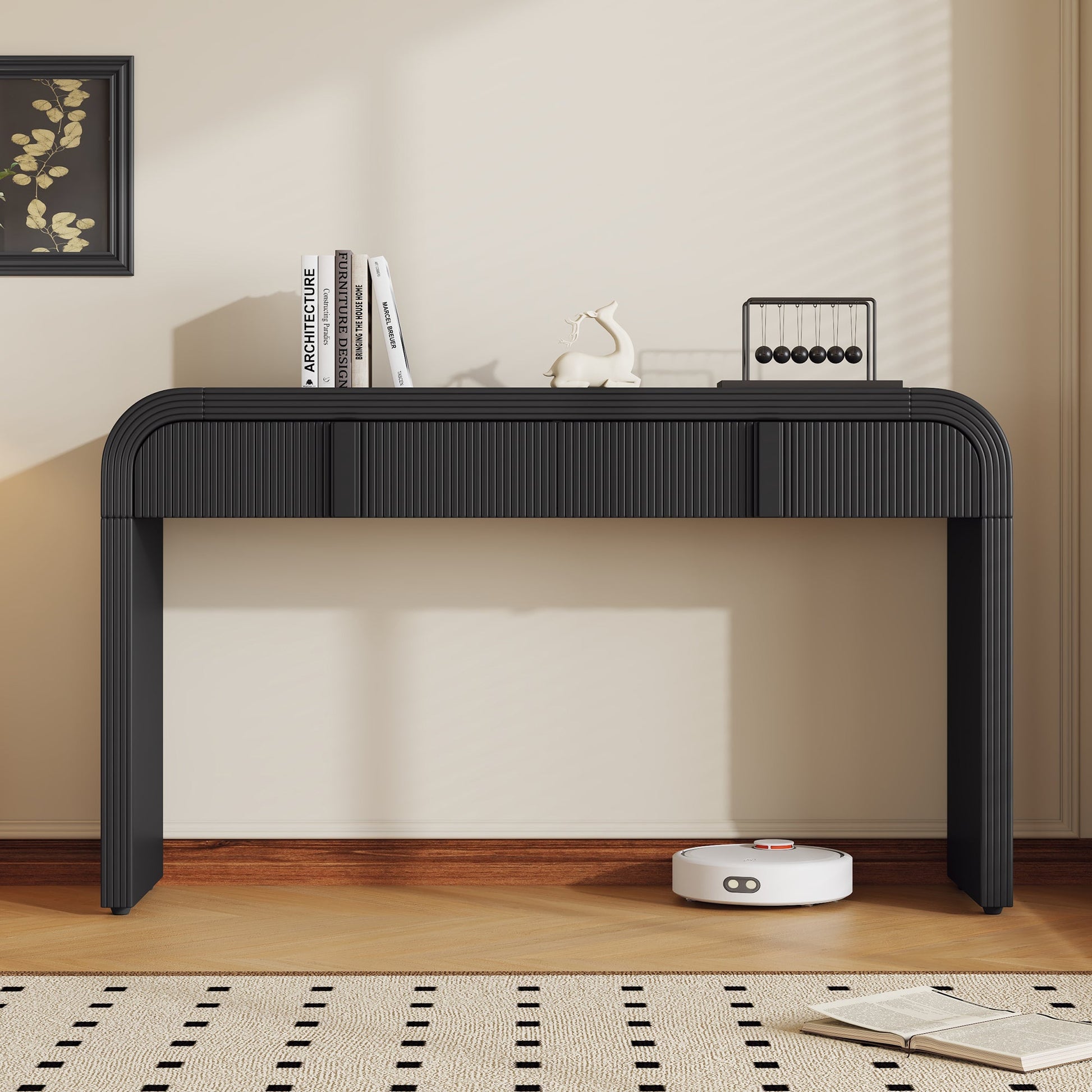 TREXM Modern Console Table with 2 Storage Drawers, Fluted Entryway Table with Rounded Silhouette for Hallway Living Room and Entryway (Black) - 1st Choice Furniture Direct