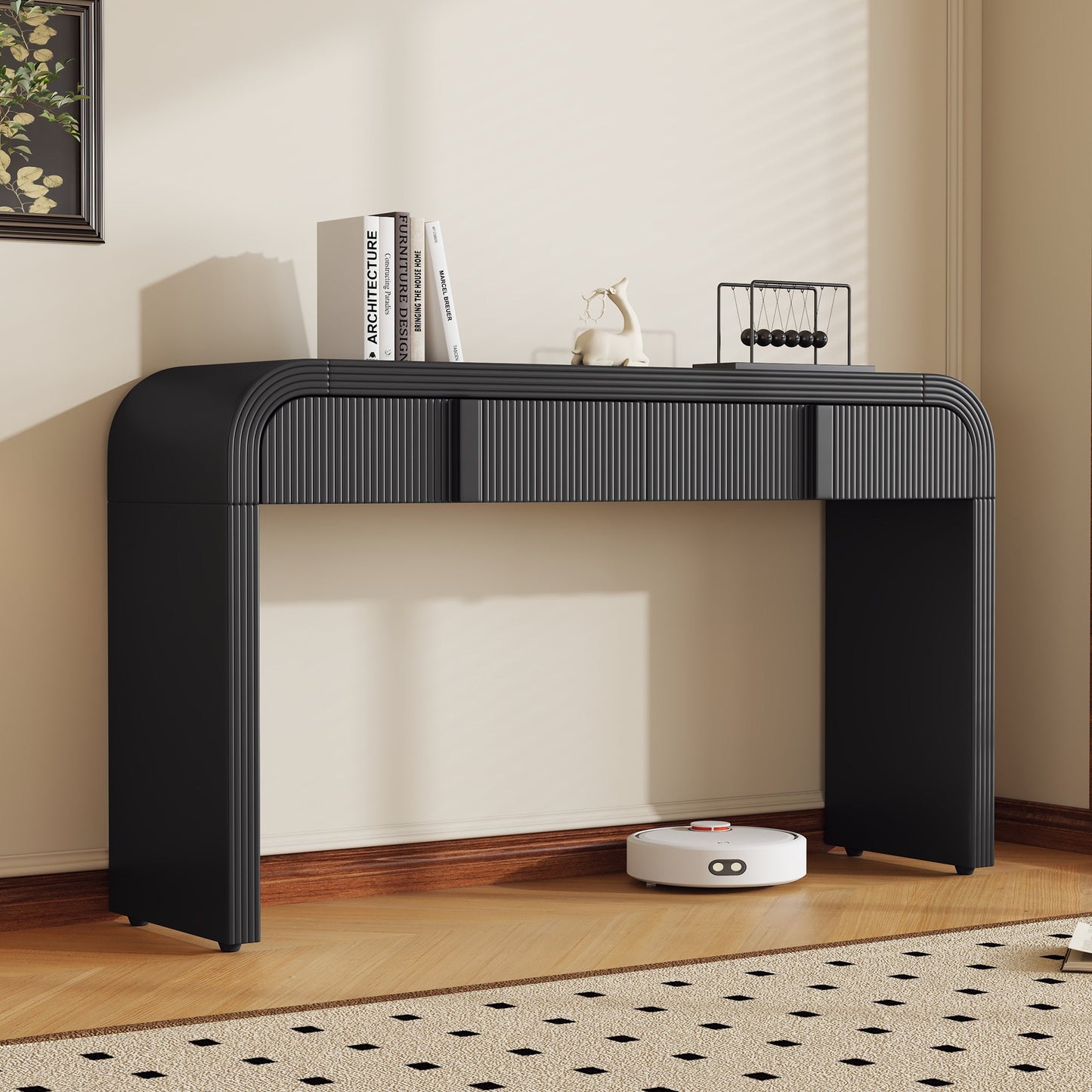 TREXM Modern Console Table with 2 Storage Drawers, Fluted Entryway Table with Rounded Silhouette for Hallway Living Room and Entryway (Black) - 1st Choice Furniture Direct