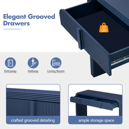 TREXM Modern Console Table with 2 Storage Drawers, Fluted Entryway Table with Rounded Silhouette for Hallway Living Room and Entryway (Navy Blue) - 1st Choice Furniture Direct