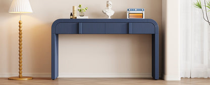 TREXM Modern Console Table with 2 Storage Drawers, Fluted Entryway Table with Rounded Silhouette for Hallway Living Room and Entryway (Navy Blue) - 1st Choice Furniture Direct
