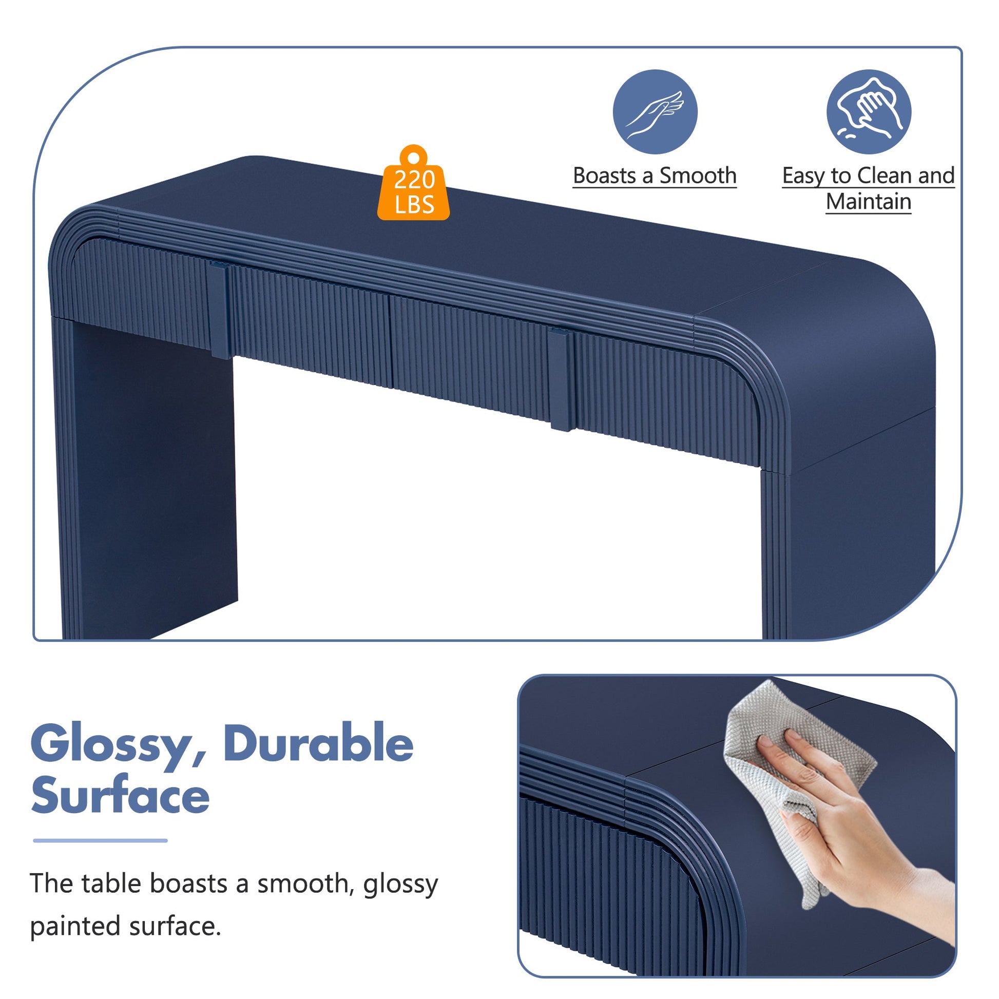 TREXM Modern Console Table with 2 Storage Drawers, Fluted Entryway Table with Rounded Silhouette for Hallway Living Room and Entryway (Navy Blue) - 1st Choice Furniture Direct