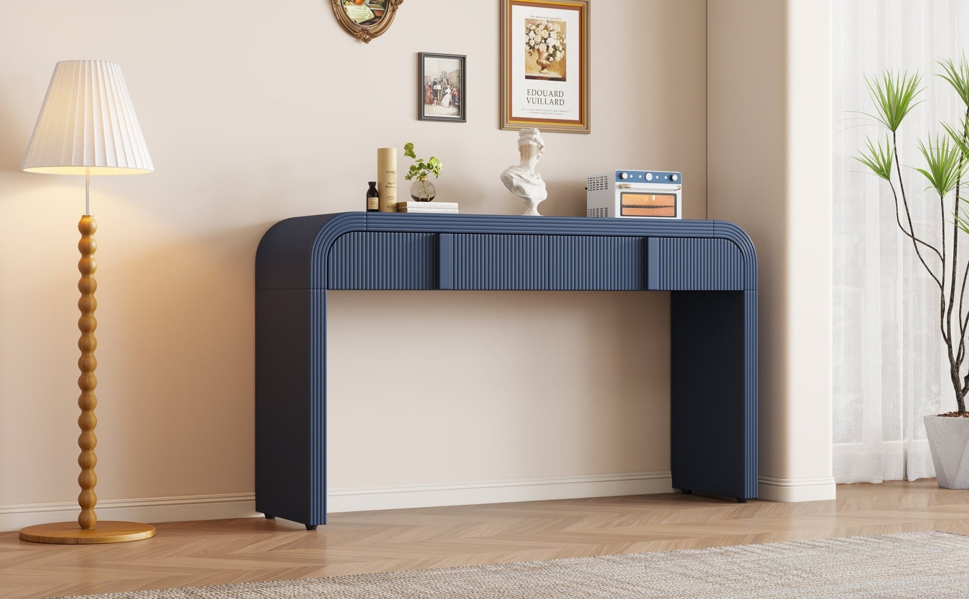 TREXM Modern Console Table with 2 Storage Drawers, Fluted Entryway Table with Rounded Silhouette for Hallway Living Room and Entryway (Navy Blue) - 1st Choice Furniture Direct