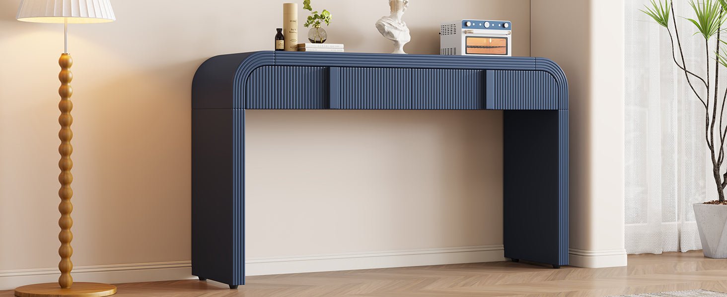 TREXM Modern Console Table with 2 Storage Drawers, Fluted Entryway Table with Rounded Silhouette for Hallway Living Room and Entryway (Navy Blue) - 1st Choice Furniture Direct