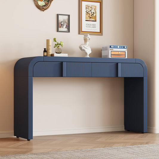 TREXM Modern Console Table with 2 Storage Drawers, Fluted Entryway Table with Rounded Silhouette for Hallway Living Room and Entryway (Navy Blue) - 1st Choice Furniture Direct