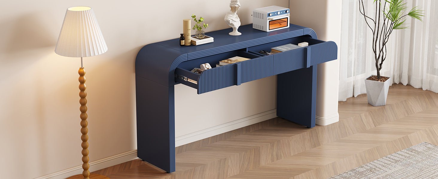 TREXM Modern Console Table with 2 Storage Drawers, Fluted Entryway Table with Rounded Silhouette for Hallway Living Room and Entryway (Navy Blue) - 1st Choice Furniture Direct