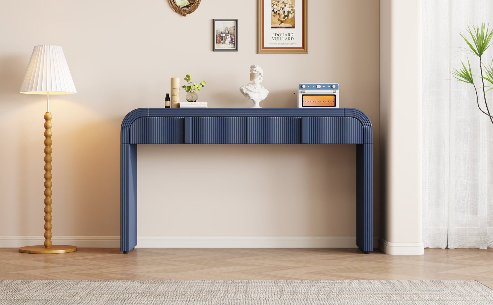 TREXM Modern Console Table with 2 Storage Drawers, Fluted Entryway Table with Rounded Silhouette for Hallway Living Room and Entryway (Navy Blue) - 1st Choice Furniture Direct