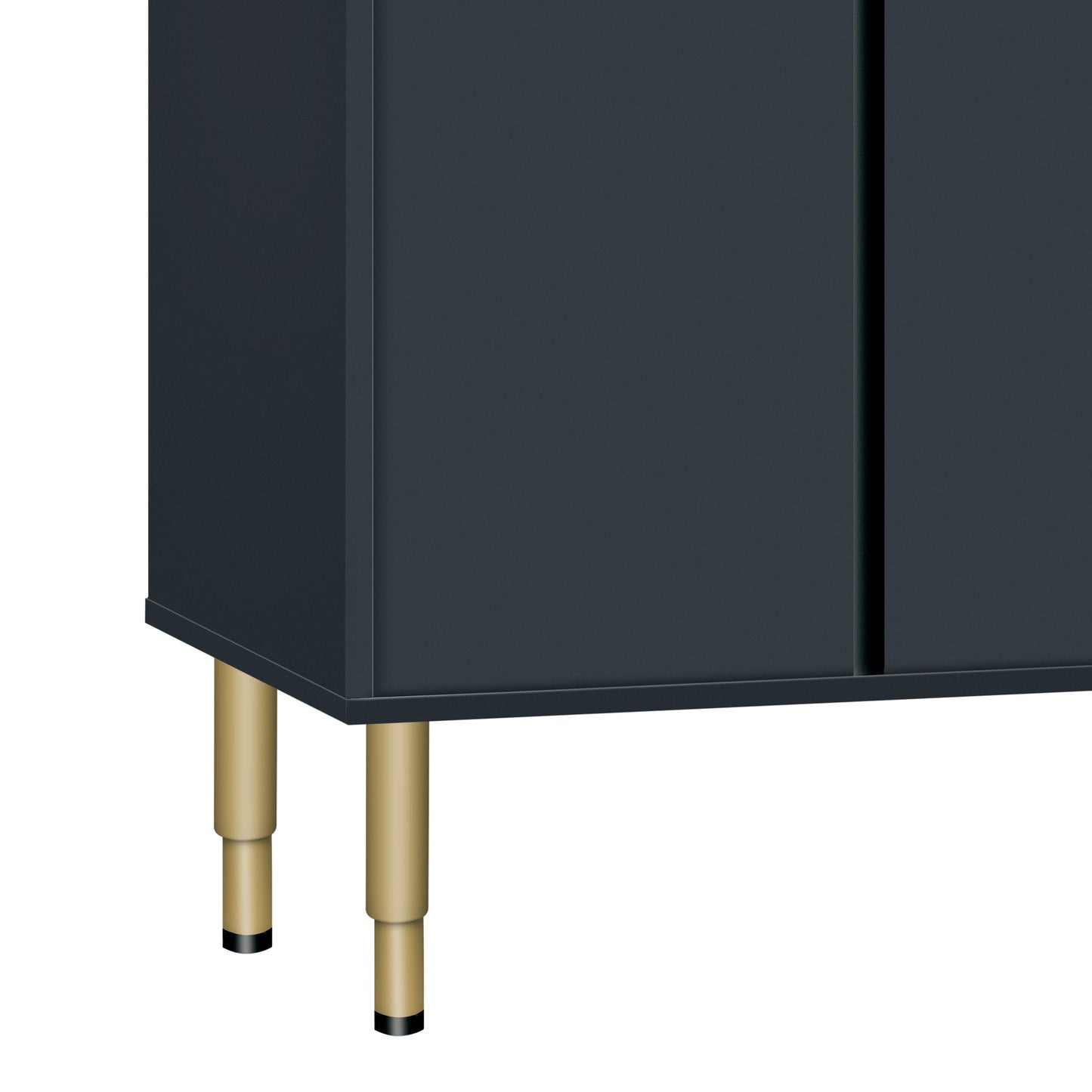 TREXM Modern Sideboard MDF Buffet Cabinet with Marble Sticker Tabletop, Amber - yellow Tempered Glass Doors, Gold Metal Legs, Handles, Navy Blue - 1st Choice Furniture Direct