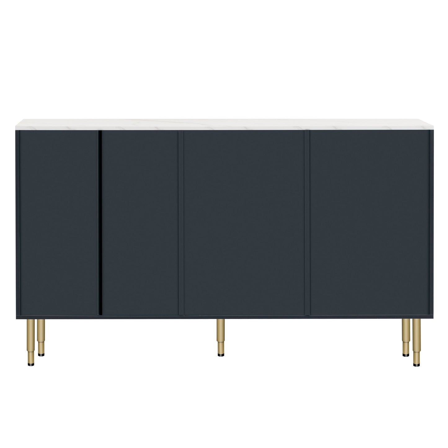 TREXM Modern Sideboard MDF Buffet Cabinet with Marble Sticker Tabletop, Amber - yellow Tempered Glass Doors, Gold Metal Legs, Handles, Navy Blue - 1st Choice Furniture Direct