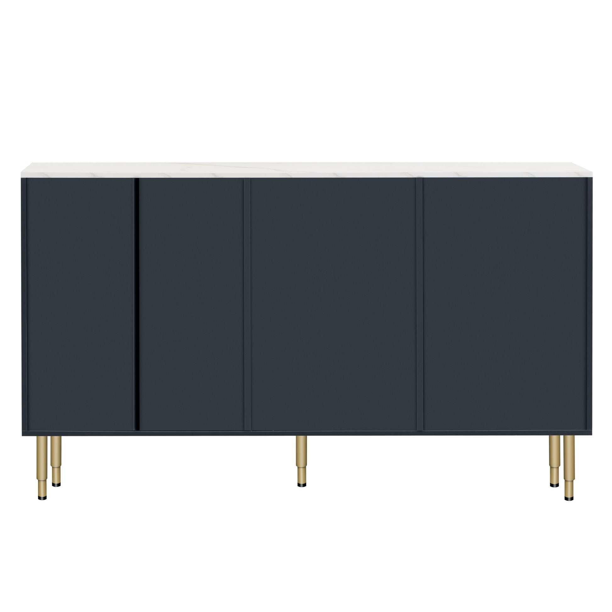 TREXM Modern Sideboard MDF Buffet Cabinet with Marble Sticker Tabletop, Amber - yellow Tempered Glass Doors, Gold Metal Legs, Handles, Navy Blue - 1st Choice Furniture Direct
