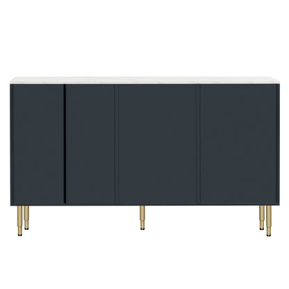 TREXM Modern Sideboard MDF Buffet Cabinet with Marble Sticker Tabletop, Amber - yellow Tempered Glass Doors, Gold Metal Legs, Handles, Navy Blue - 1st Choice Furniture Direct