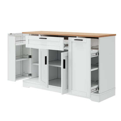 TREXM Multi - Functional Storage Sideboard, Extendable Dining Table, Adjustable Shelves, 3 - Tier Pull - Out Rack, Kitchen Island Storage for Kitchen, Dining Room, Living Room (White) - 1st Choice Furniture Direct